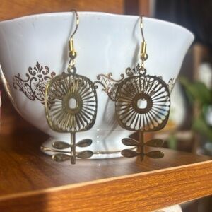 Nordic Bloom brass dangle floral earrings